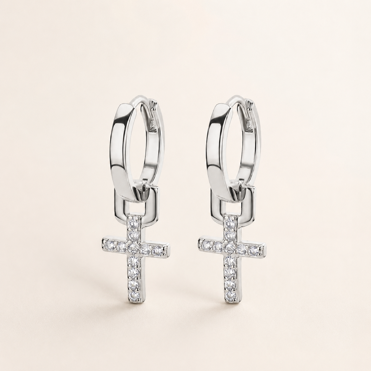 Stainless Steel Zircon Cross Hoop Drop Earrings