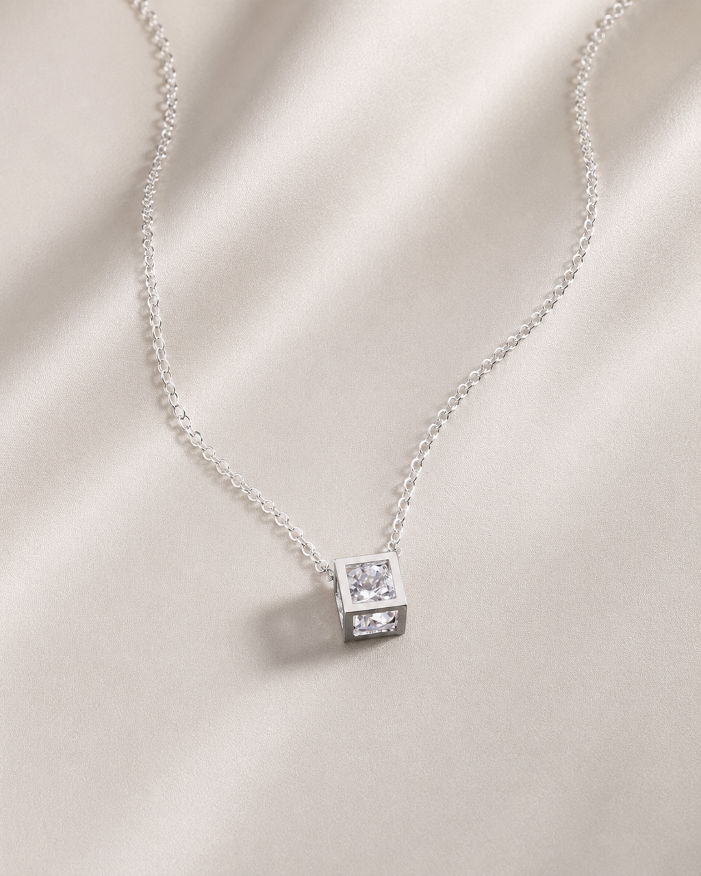 925 Sterling Silver Square Zircon Pendant Necklace