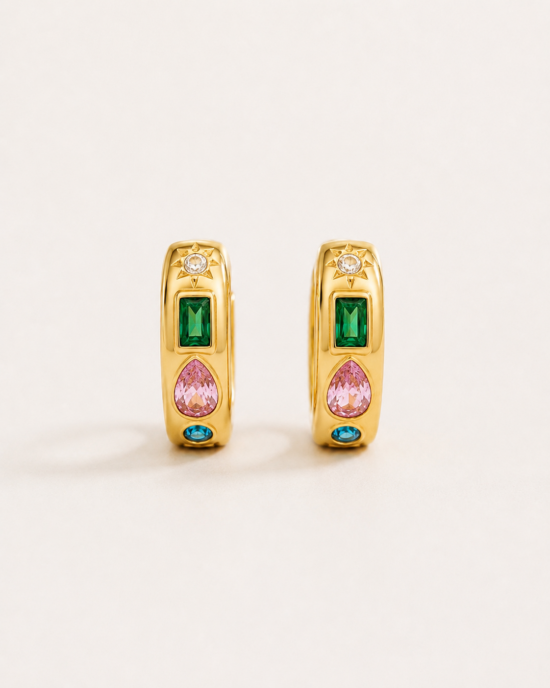 Colorful Zircon Gold Hoop Earrings