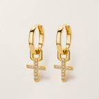 Stainless Steel Zircon Cross Hoop Drop Earrings