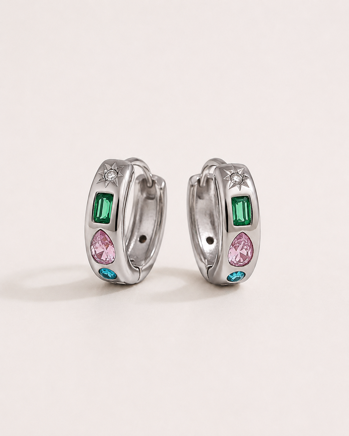 Colorful Zircon Gold Hoop Earrings