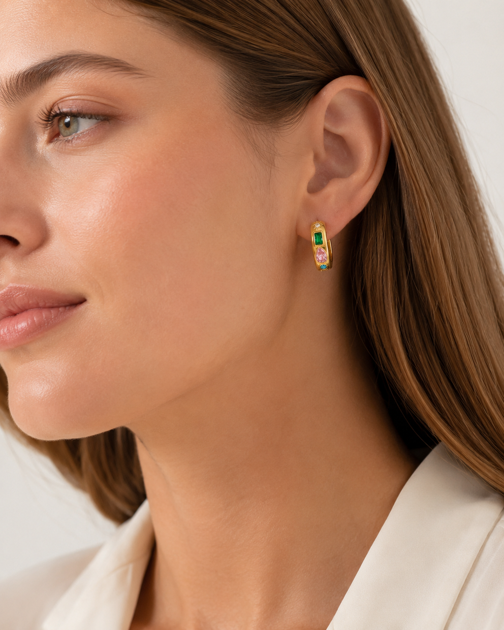 Colorful Zircon Gold Hoop Earrings