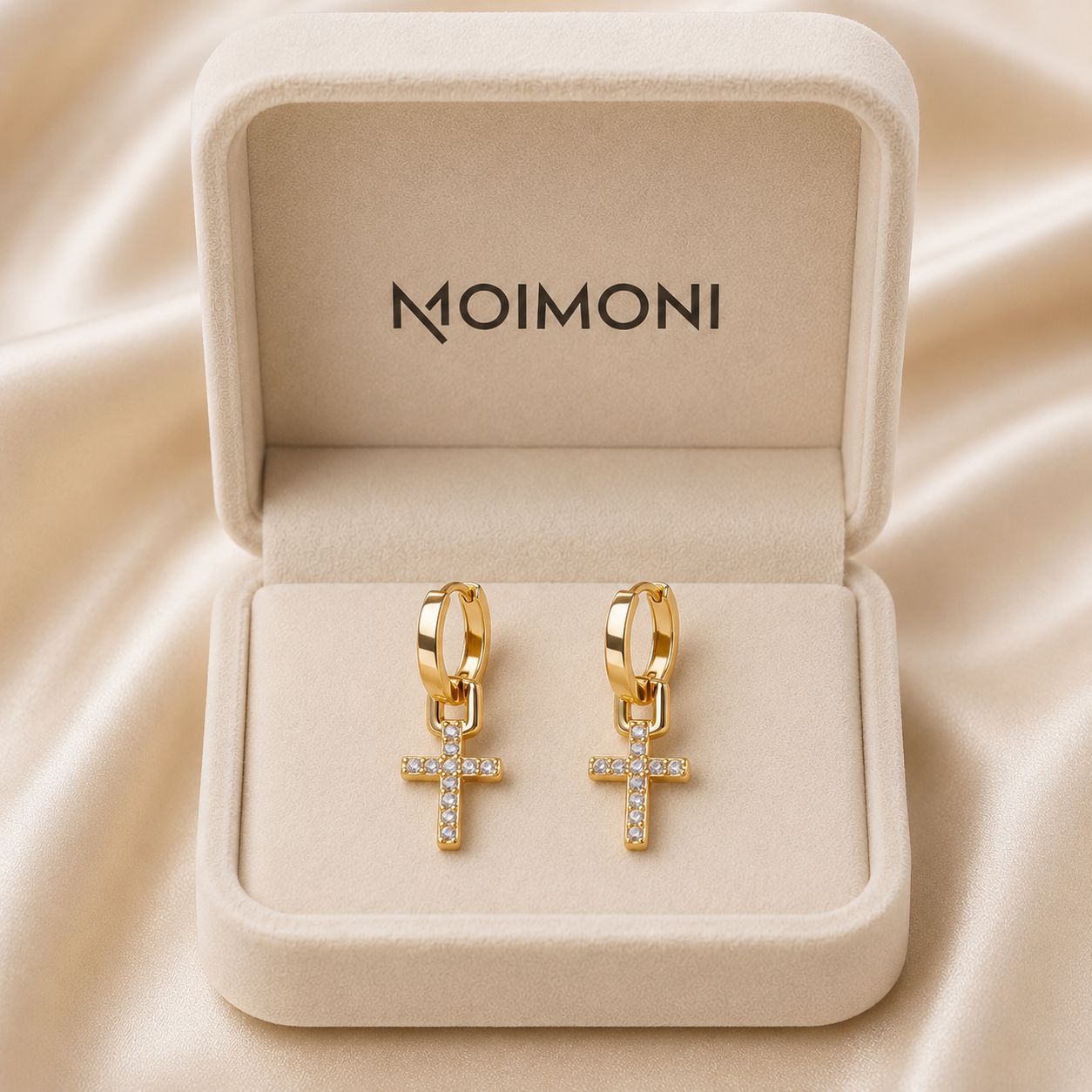 Stainless Steel Zircon Cross Hoop Drop Earrings
