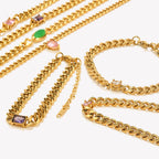 E.B.belle Shiny Water Drop Oval Rectangle Zircon Pendant Choker Necklace Gold Plated Stainless Steel Cuban Chain Woman Jewelry