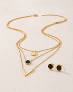Black Harmony Layered Necklace & Stud Earrings Set