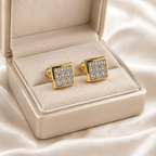 Gold Square Pavé Zircon Stud Earrings