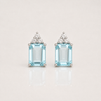 Light Blue Emerald-Cut Zircon Stud Earrings