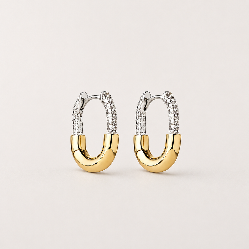 Two-Tone Zircon Huggie Hoops