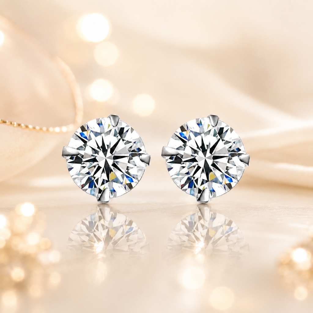 925 Sterling Silver CZ Crystal Stud Earrings