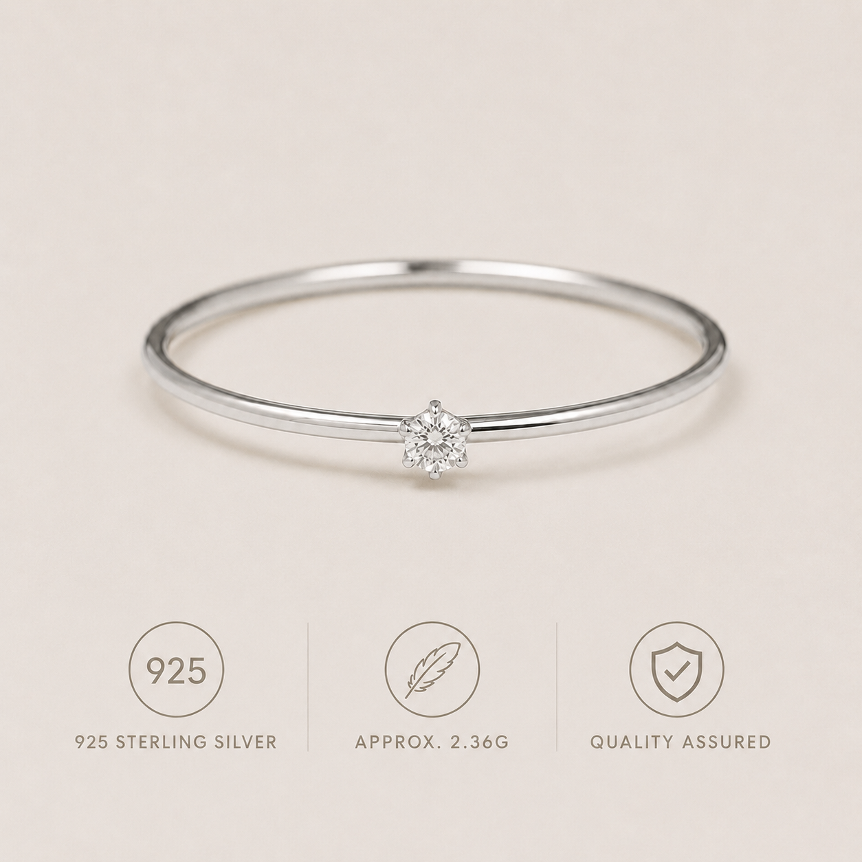 Delicate Solitaire Zircon Ring — 925 Sterling Silve