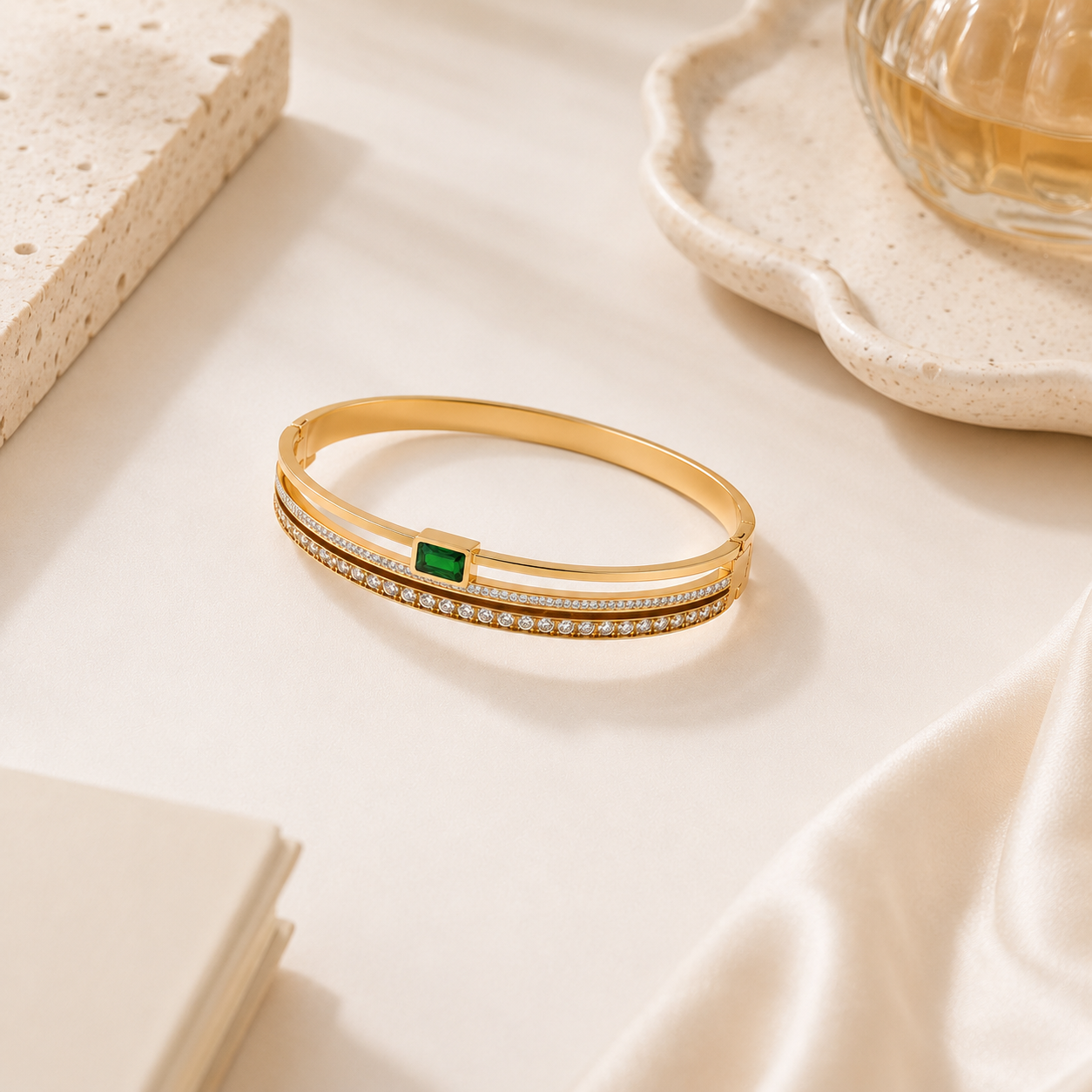 Gold Stainless Steel Zirconia Bracelet