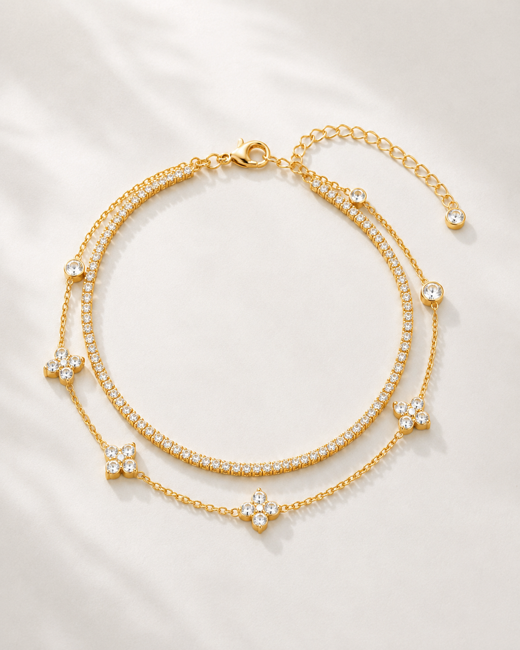 Gold Clover Riviera Anklet Set