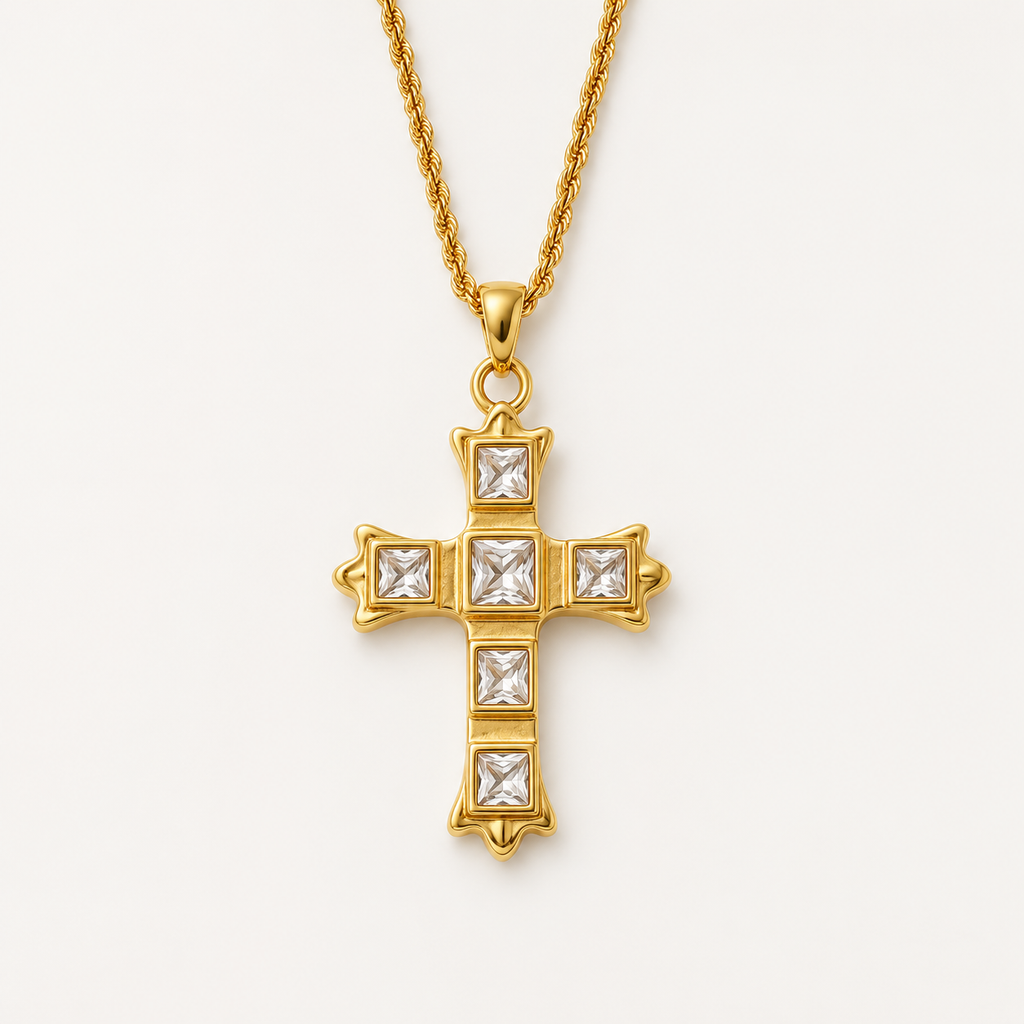 Elegant Zircon Cross Pendant Necklace