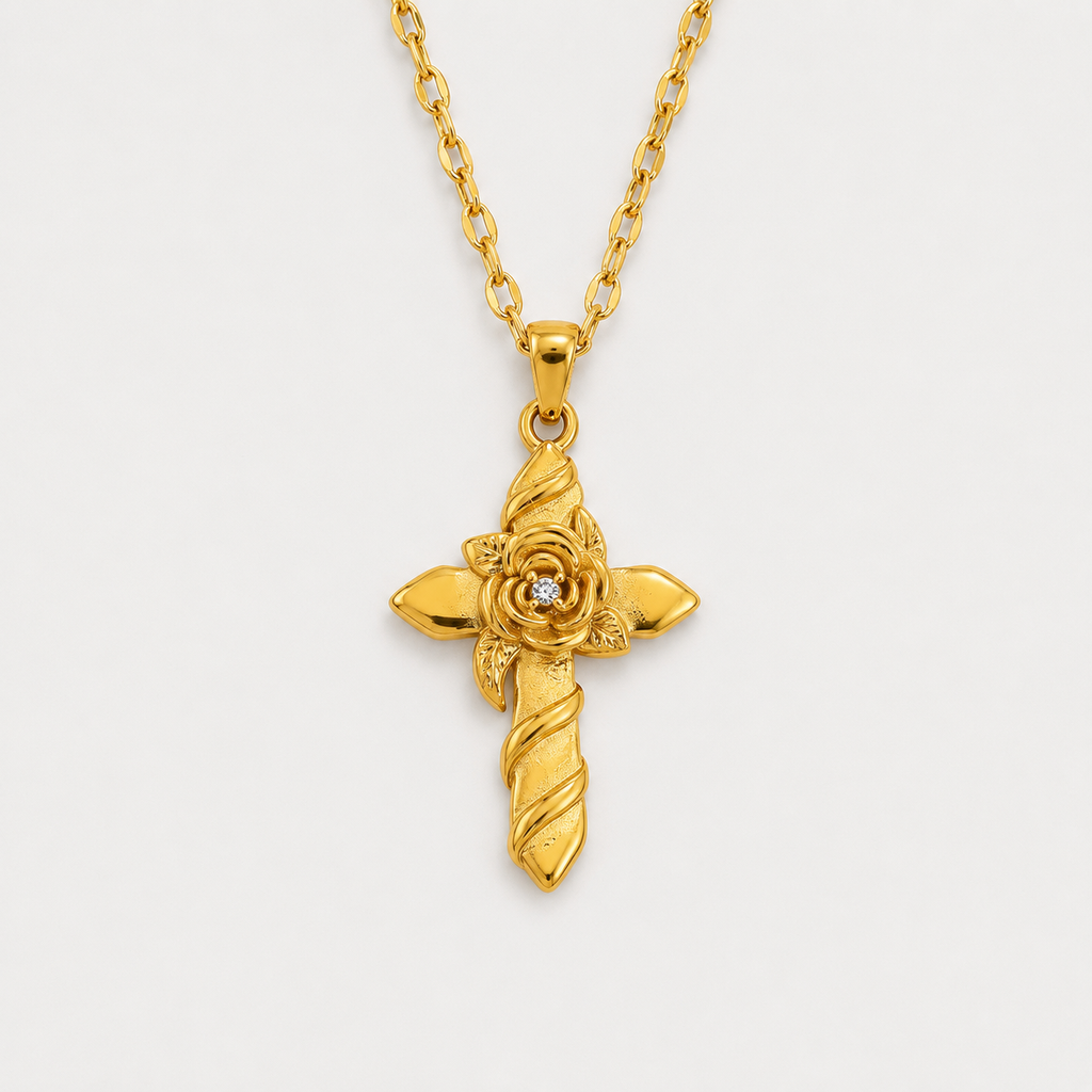 Elegant Zircon Cross Pendant Necklace