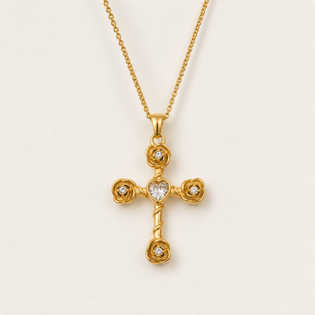 Elegant Zircon Cross Pendant Necklace