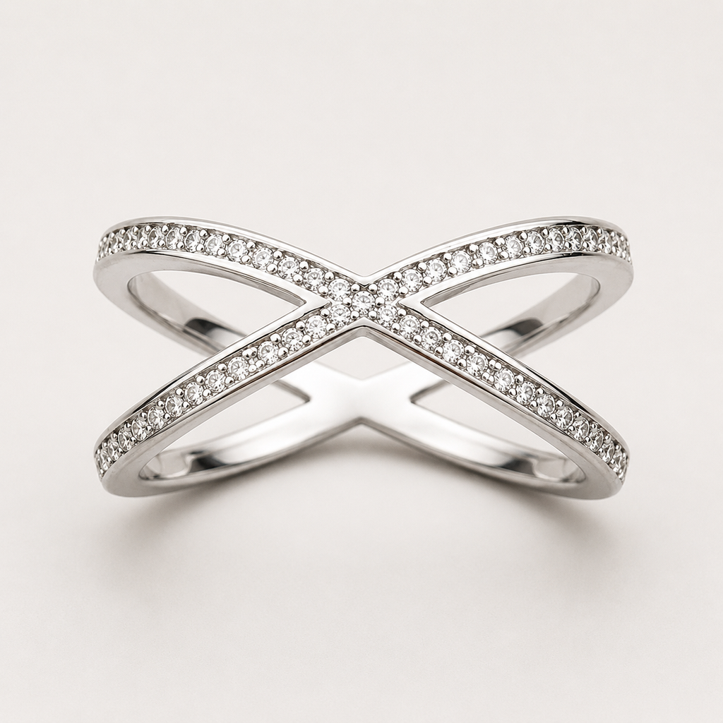 Élan Cross Pavé Ring in 925 Sterling Silve