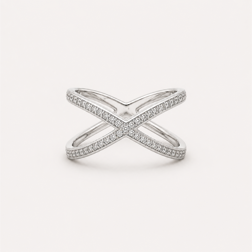 Élan Cross Pavé Ring in 925 Sterling Silve