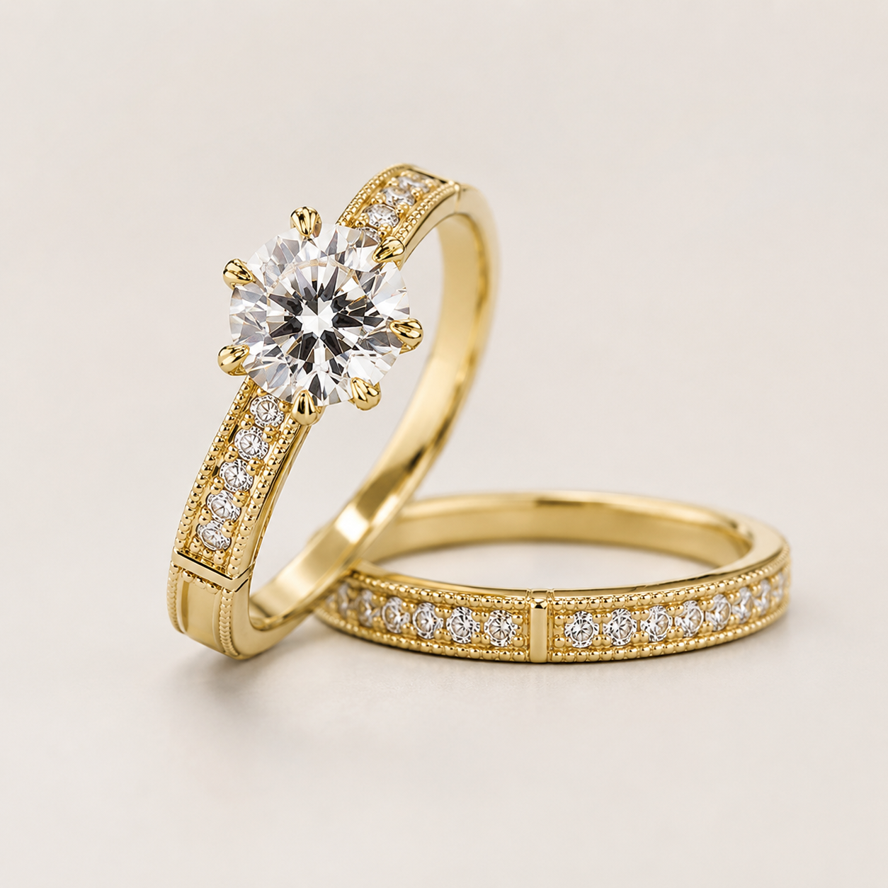 Élodie Bridal Ring Set in Gold-Tone Brass