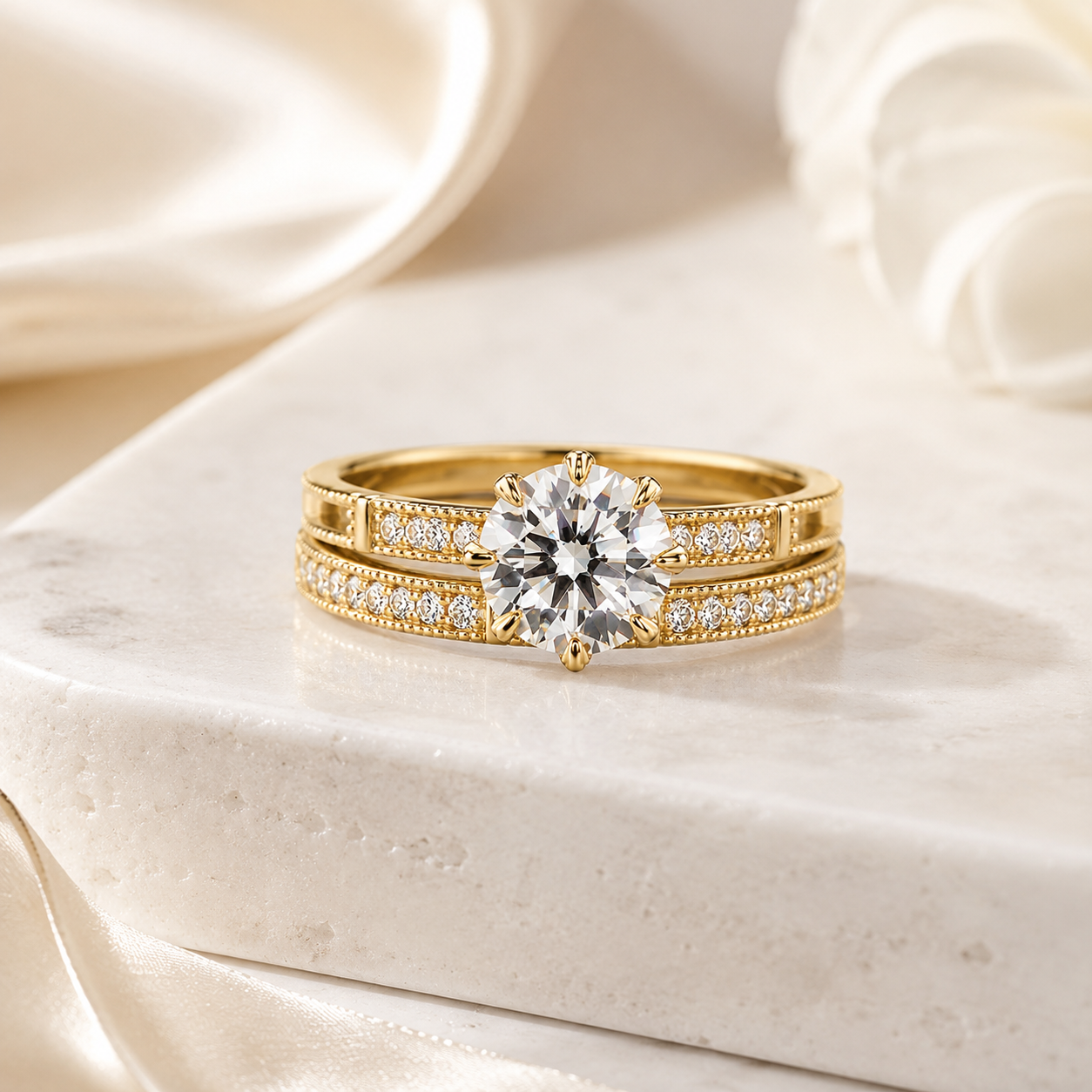 Élodie Bridal Ring Set in Gold-Tone Brass