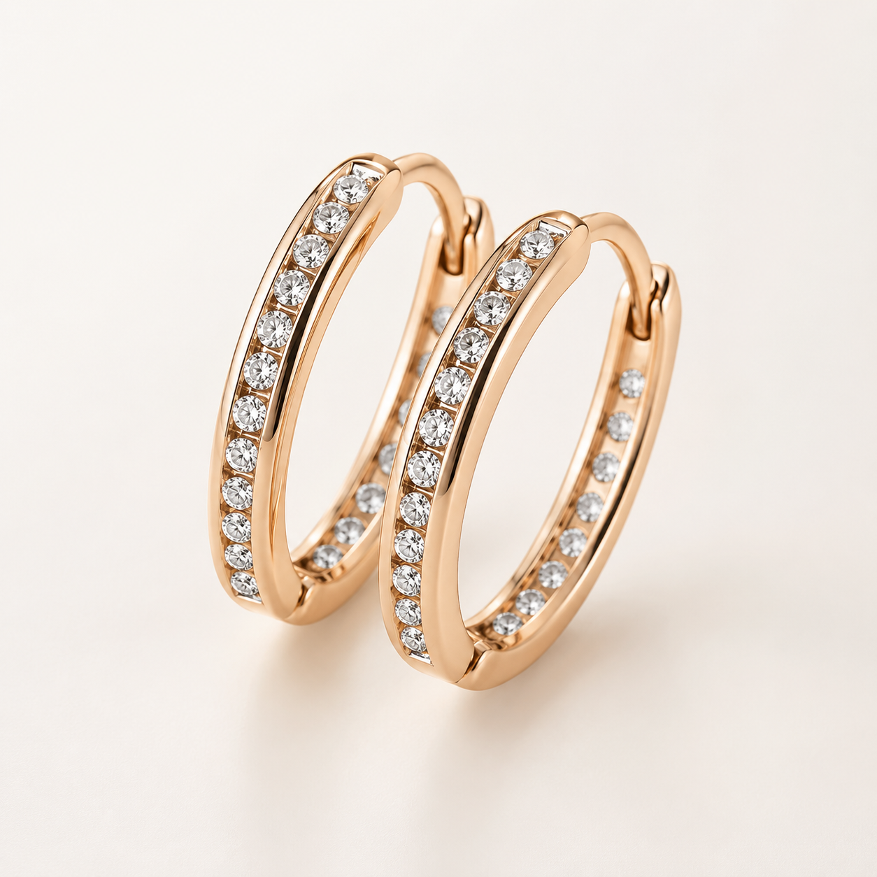Zirconia Hoop Earrings in Rose Gold and Silver Finish