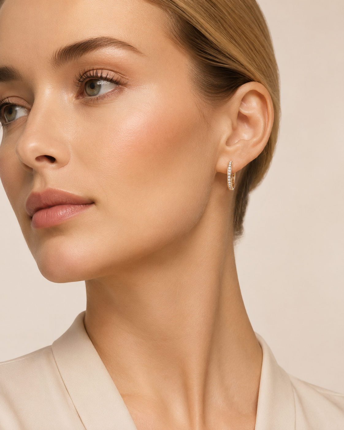 Zirconia Hoop Earrings in Rose Gold and Silver Finish