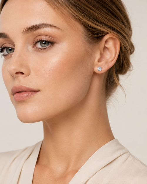 925 Sterling Silver CZ Crystal Stud Earrings