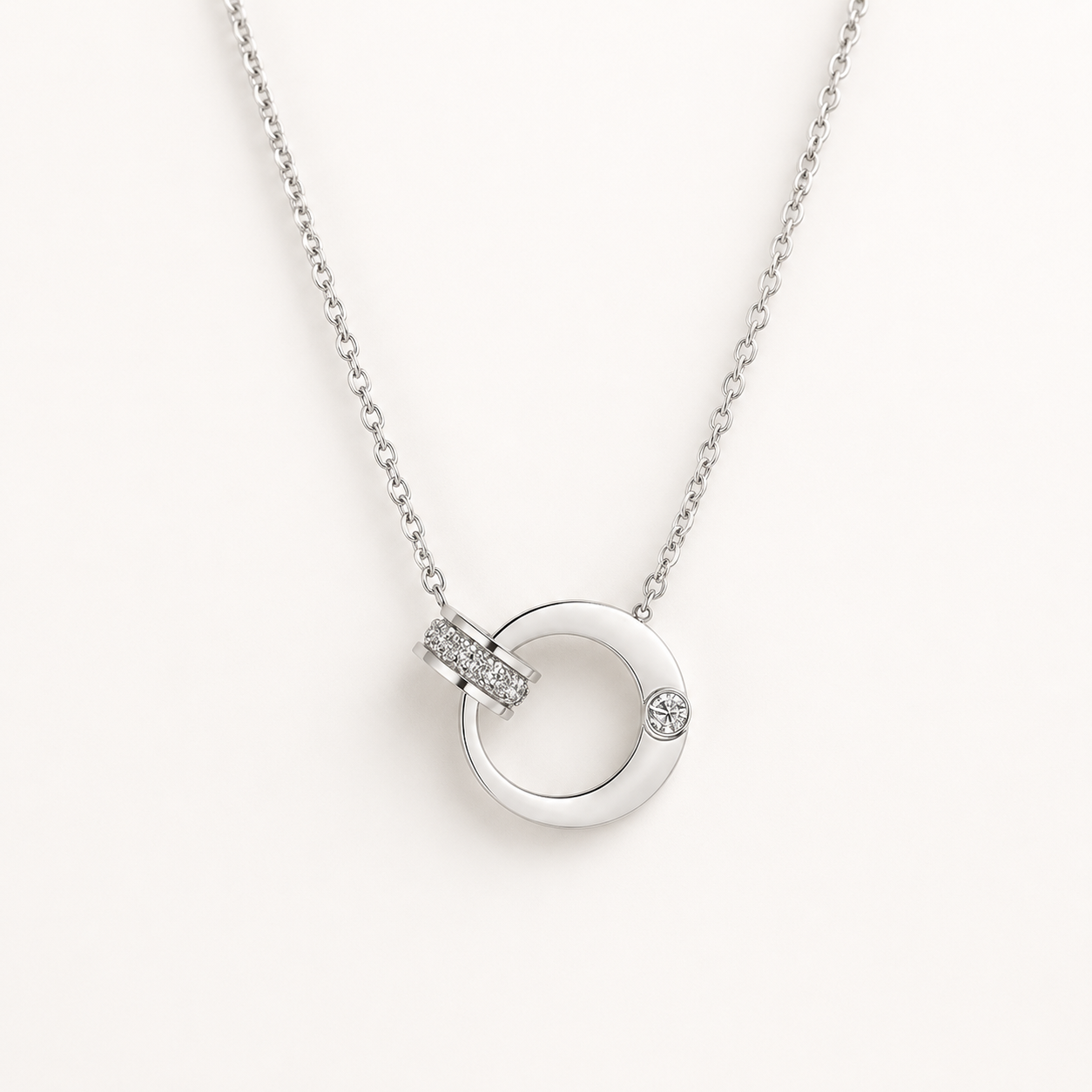 Stainless Steel Double Circle Zirconia Necklac