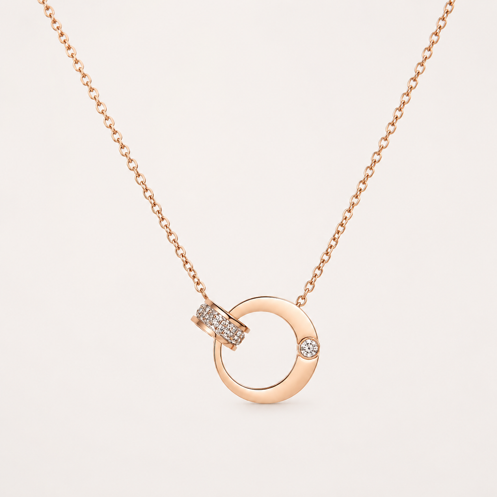 Stainless Steel Double Circle Zirconia Necklac