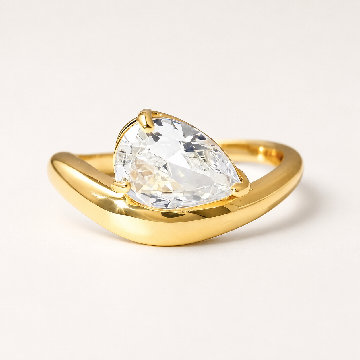 Lumière Teardrop 18k Gold Plated Zirconia Ring