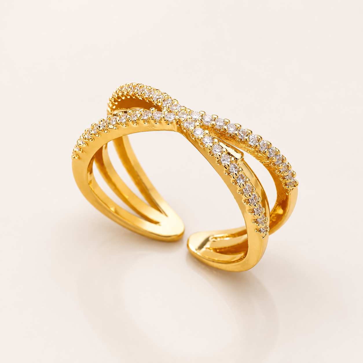 Geometric Stainless Steel Ring with 18k Gold Plating and Zirconia