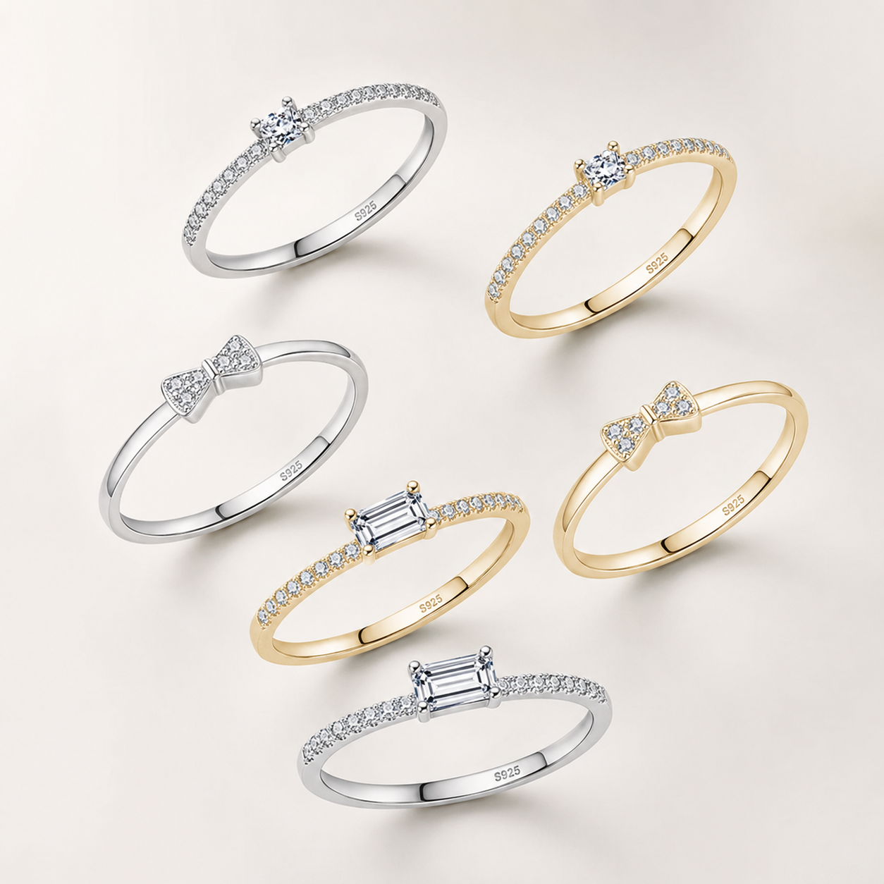 S925 Solitaire Rings — Delicate Stone Collection