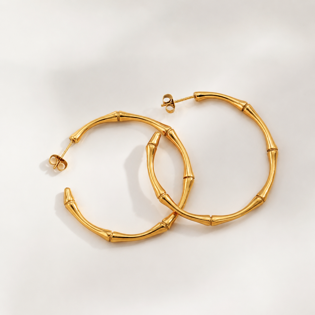 Elegant Bamboo Gold Hoop Earrings