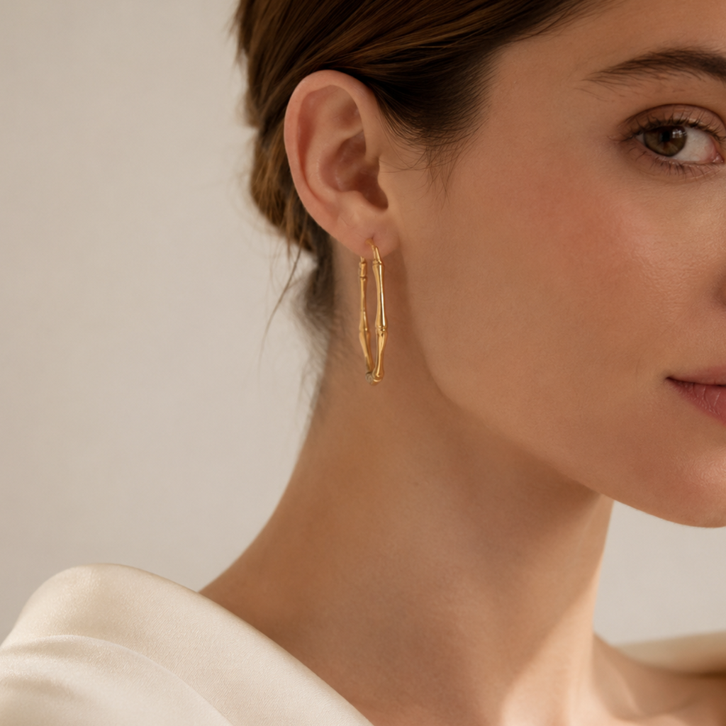 Elegant Bamboo Gold Hoop Earrings