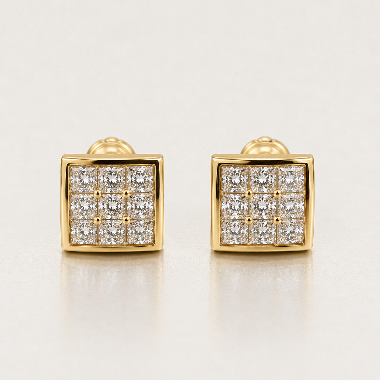Gold Square Pavé Zircon Stud Earrings