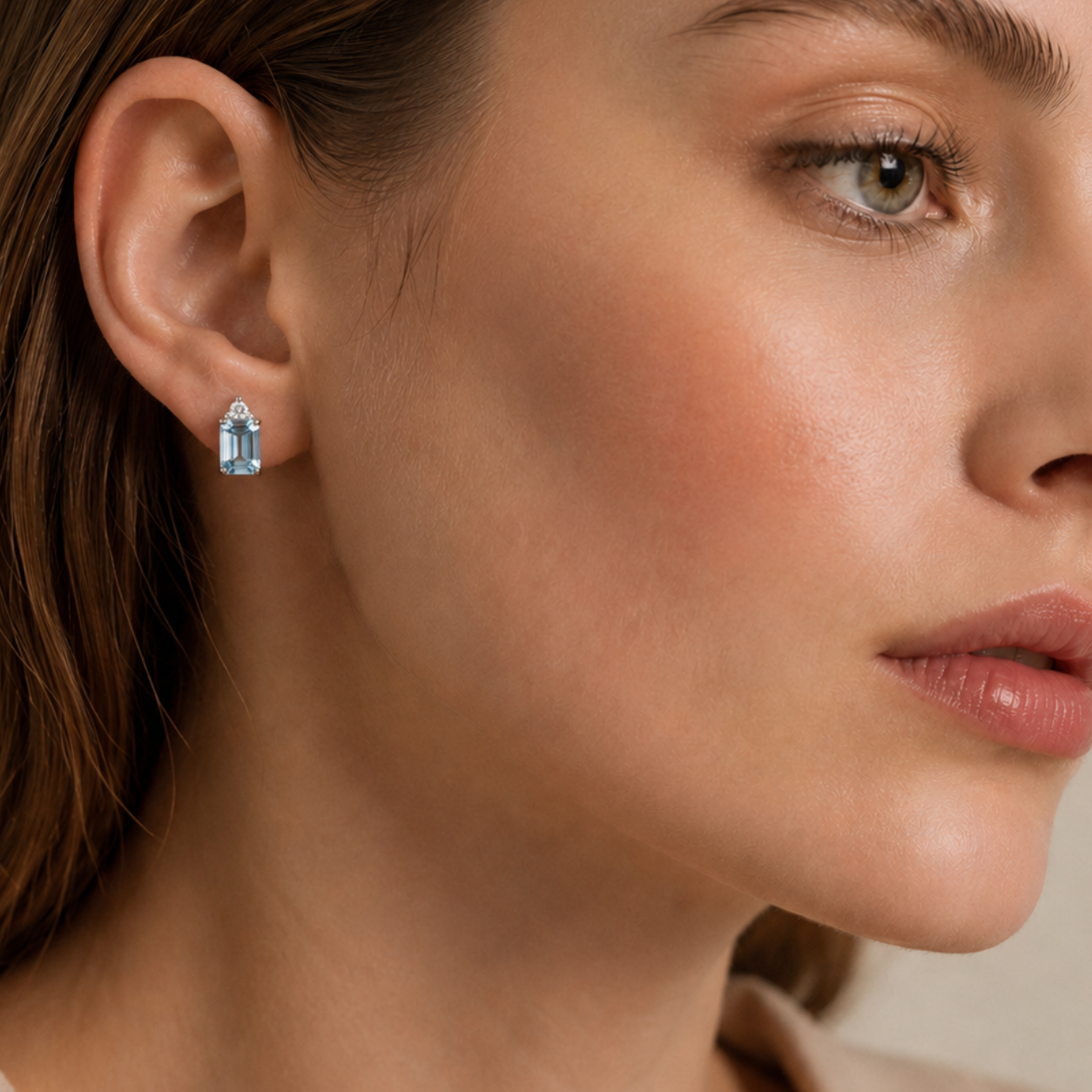 Light Blue Emerald-Cut Zircon Stud Earrings