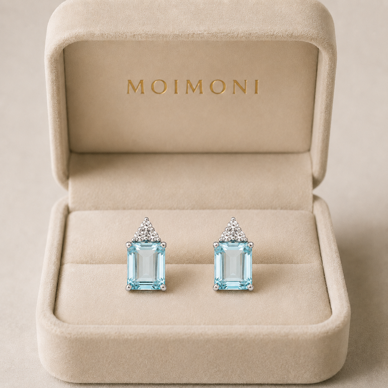 Light Blue Emerald-Cut Zircon Stud Earrings