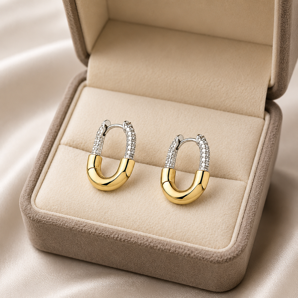 Two-Tone Zircon Huggie Hoops