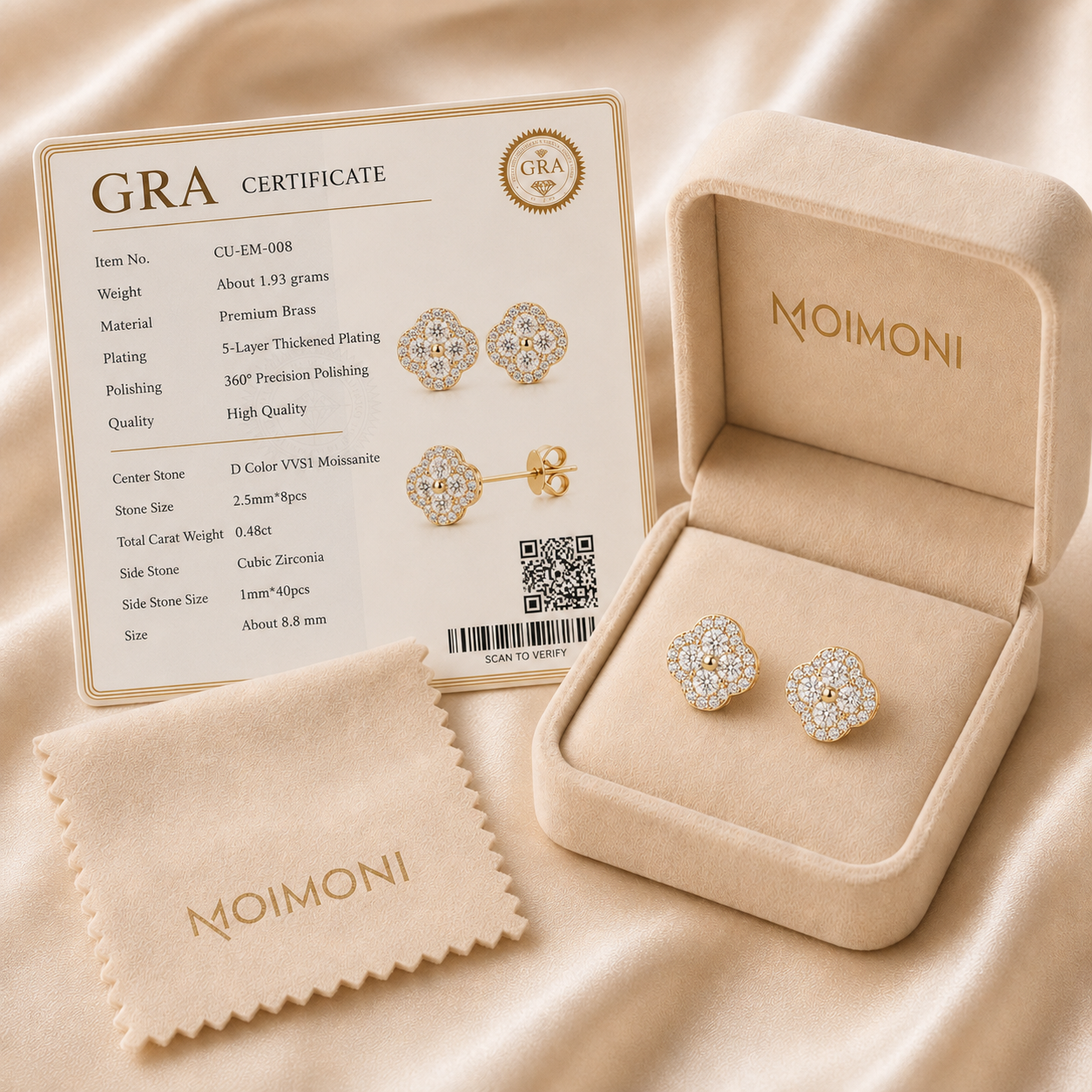 14K Gold Filled D Color Moissanite Four-Leaf Clover Stud Earrings