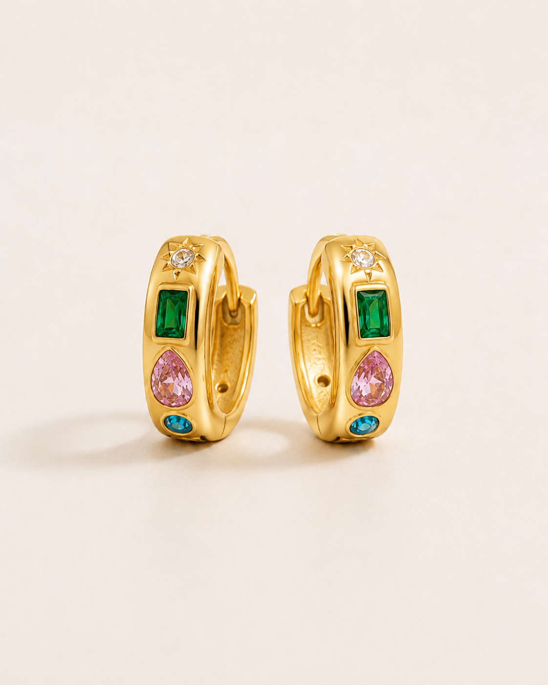Colorful Zircon Gold Hoop Earrings