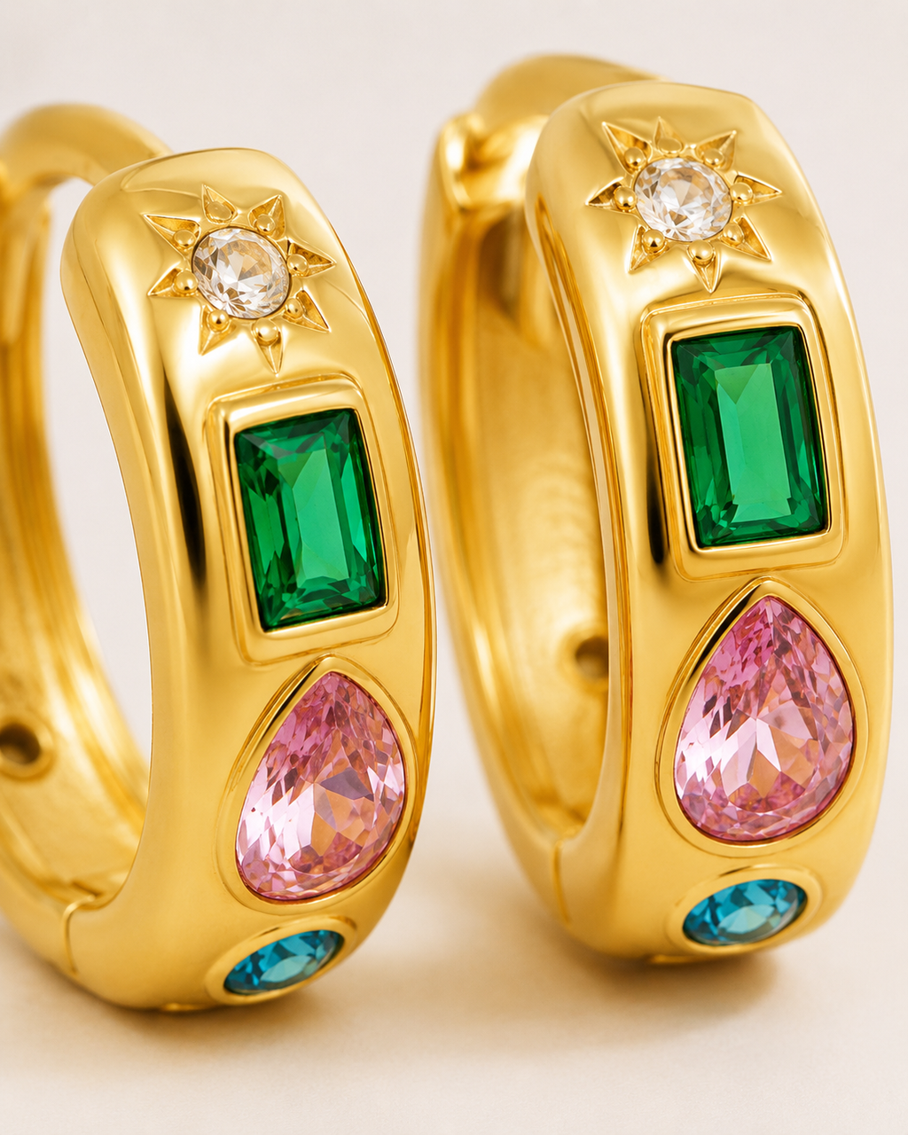 Colorful Zircon Gold Hoop Earrings