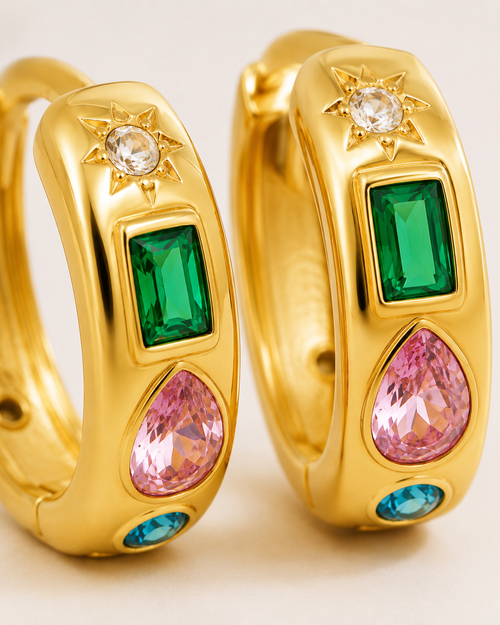 Colorful Zircon Gold Hoop Earrings