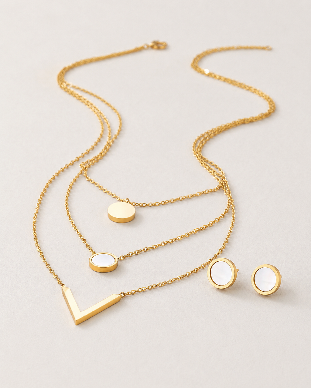 Black Harmony Layered Necklace & Stud Earrings Set