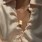 E.B.belle Stylish Hip Hop Personal Engraved Letter Square Pendant Necklace Beads Chain Stainless Steel Gold Color Necklace