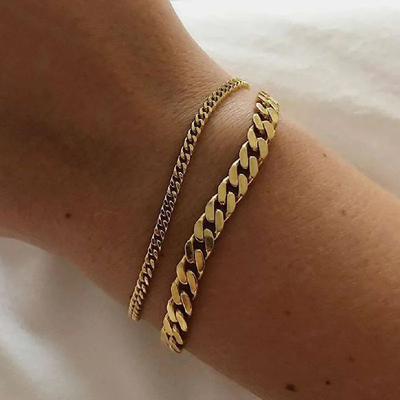 E.B.belle Miniamlist Men Bracelet Gold Jewelry Street Style Stainless Steel 316L 18k Gold Plated Cuban Chain Bracelets For Women