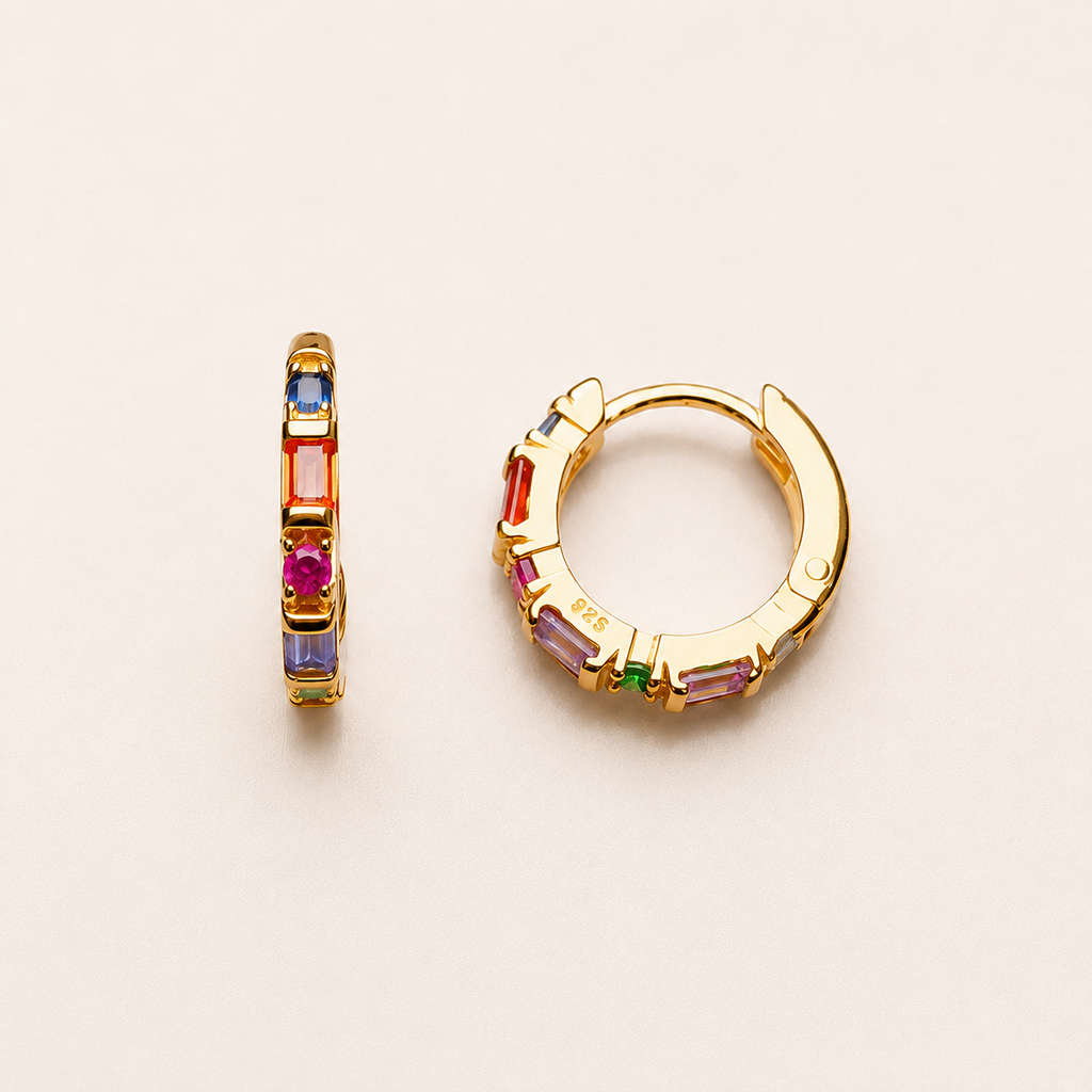 Boucles d'oreilles créoles à charnière avec pierres colorées, bijou fin style Europe, cadeau en argent sterling massif 925 pour femmes  