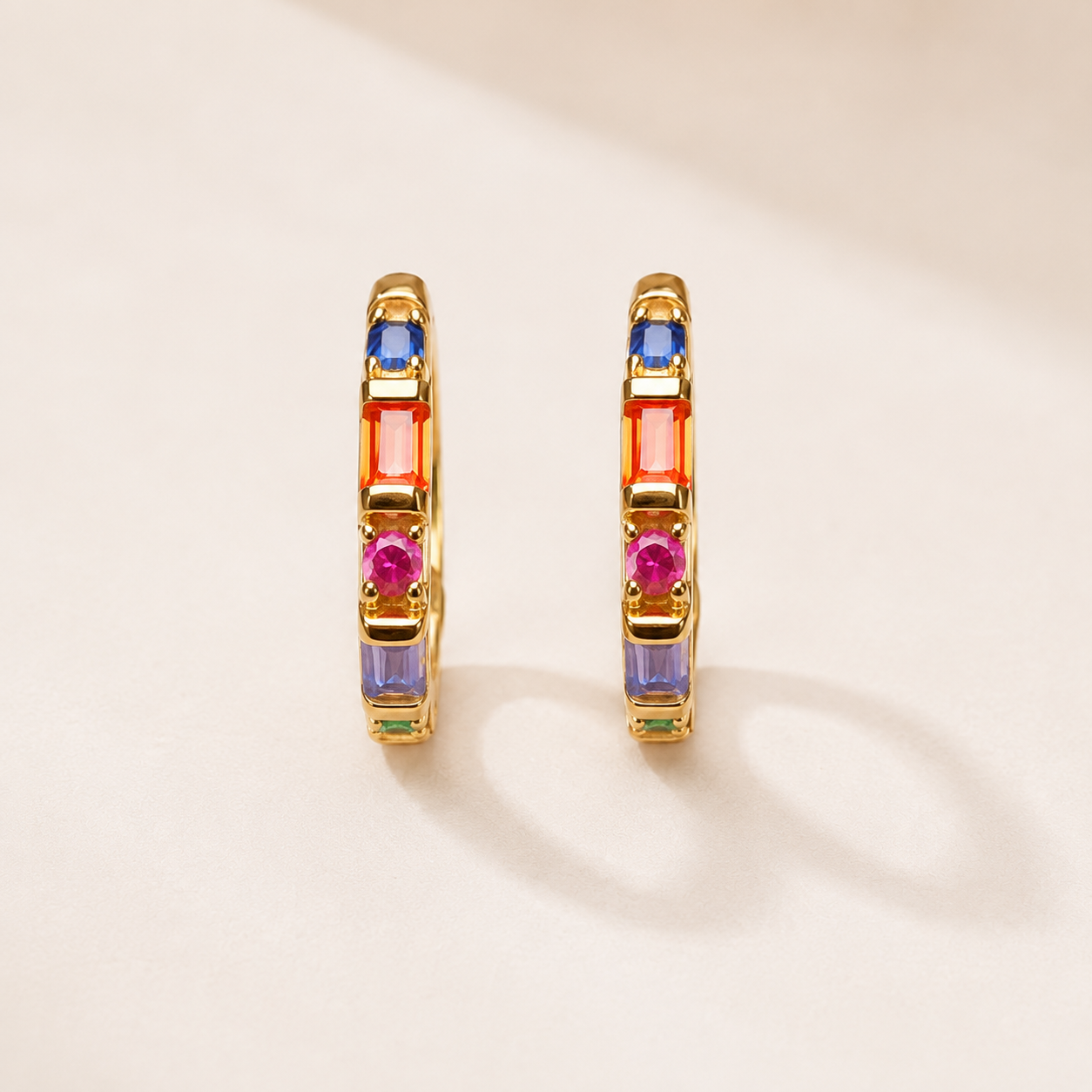 Boucles d'oreilles créoles à charnière avec pierres colorées, bijou fin style Europe, cadeau en argent sterling massif 925 pour femmes  