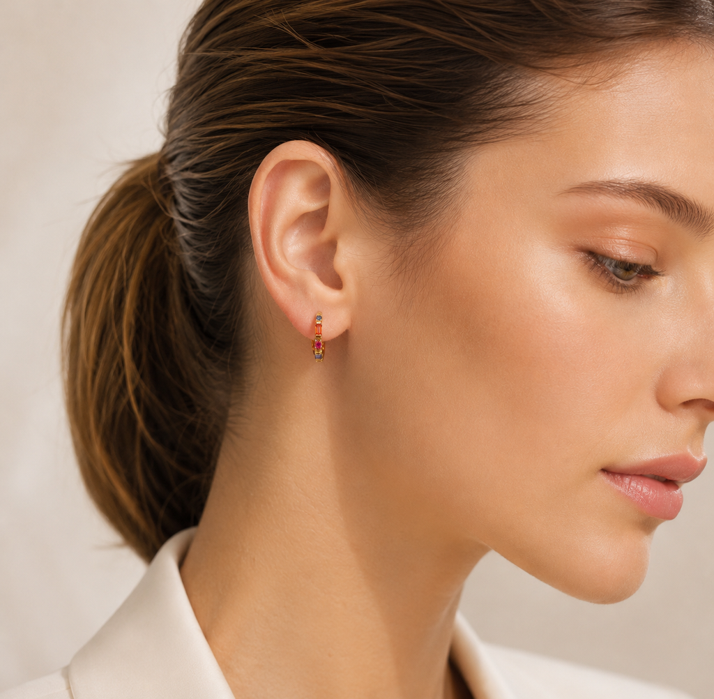 Boucles d'oreilles créoles à charnière avec pierres colorées, bijou fin style Europe, cadeau en argent sterling massif 925 pour femmes  