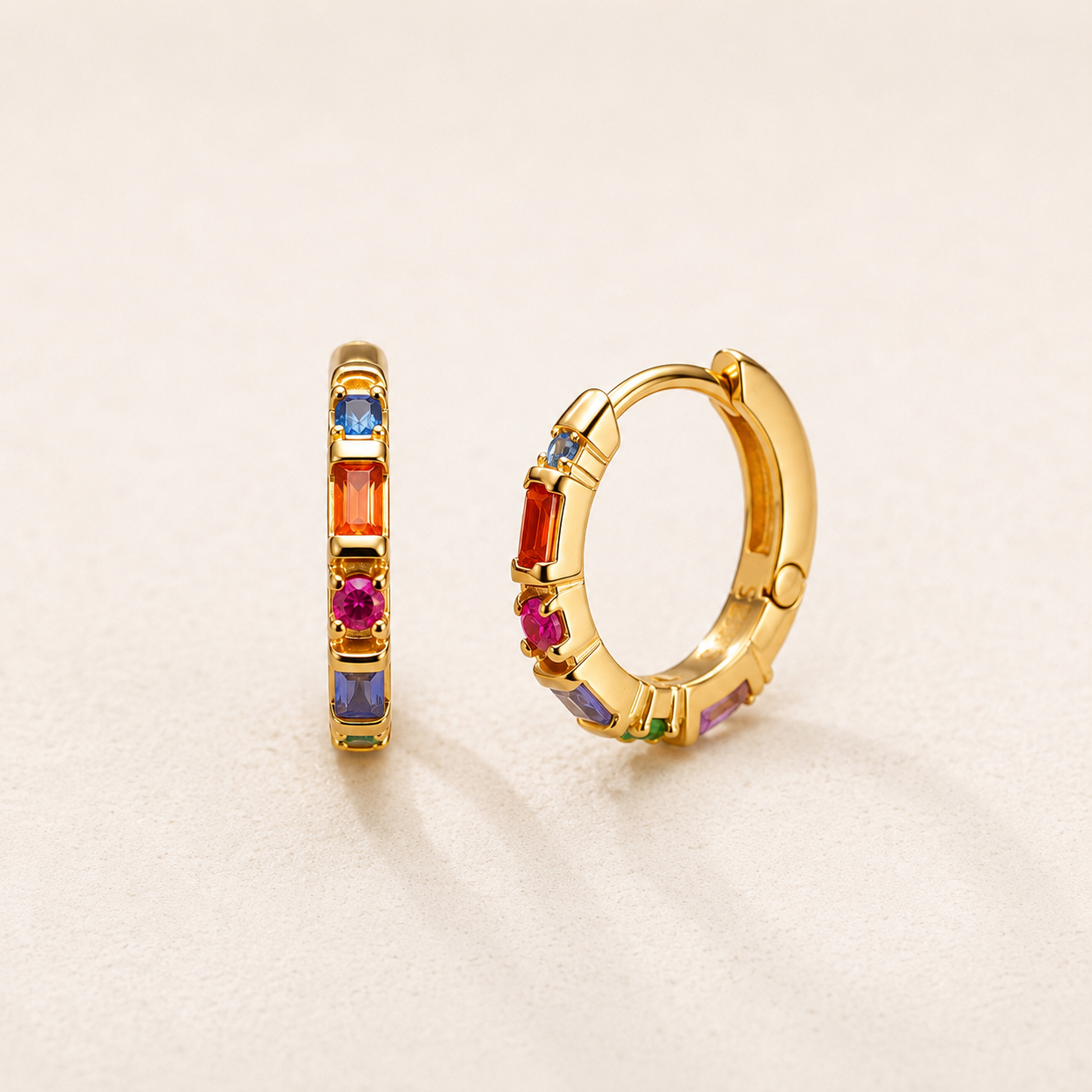 Boucles d'oreilles créoles à charnière avec pierres colorées, bijou fin style Europe, cadeau en argent sterling massif 925 pour femmes  
