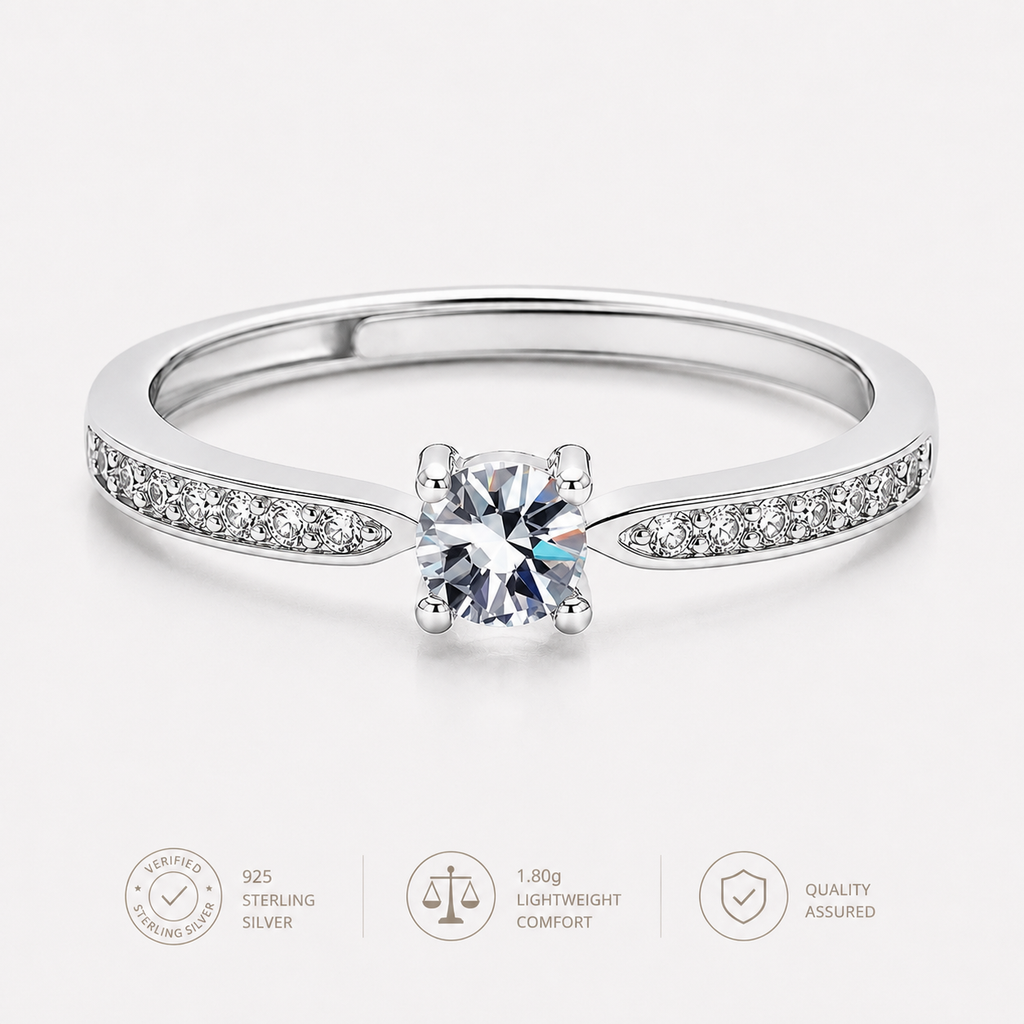 Adjustable 925 Sterling Silver Ring with Zircon and 18K Gold Finish