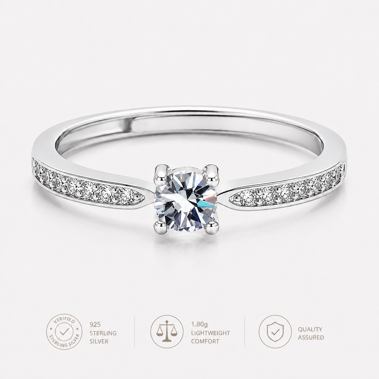 Adjustable 925 Sterling Silver Ring with Zircon and 18K Gold Finish